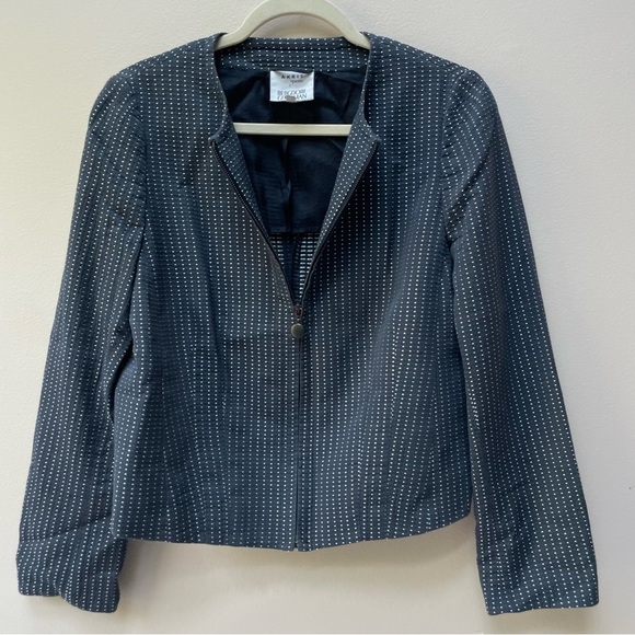 Akris Punto Slate Blue Cotton Blend Full Zip Jacket White Polka Dots Size 12 - Picture 8 of 12